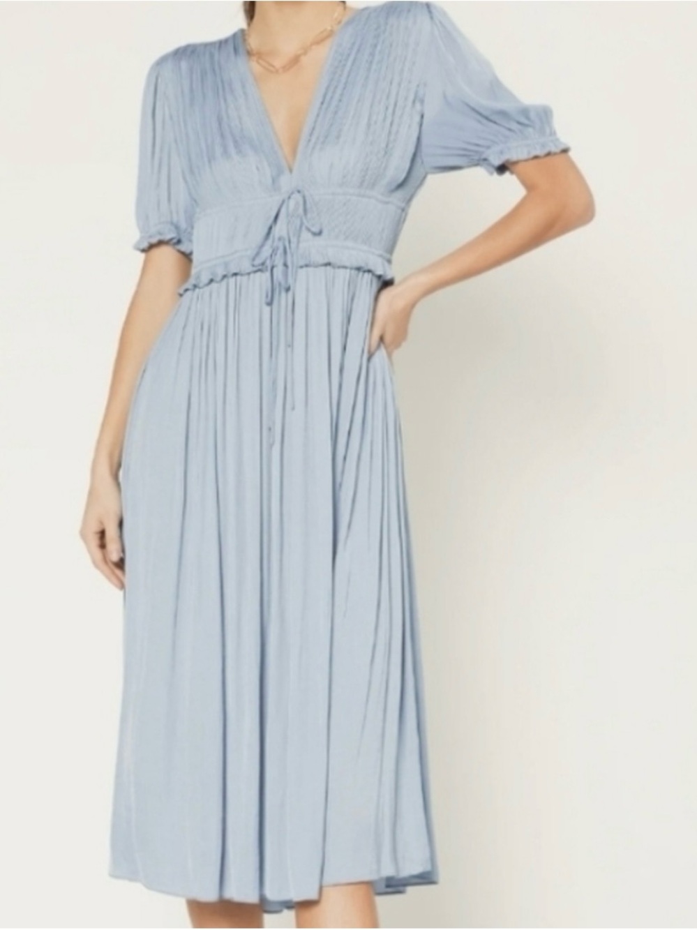 Current Air Sky Blue V-Neck Tie-Front Midi Dress